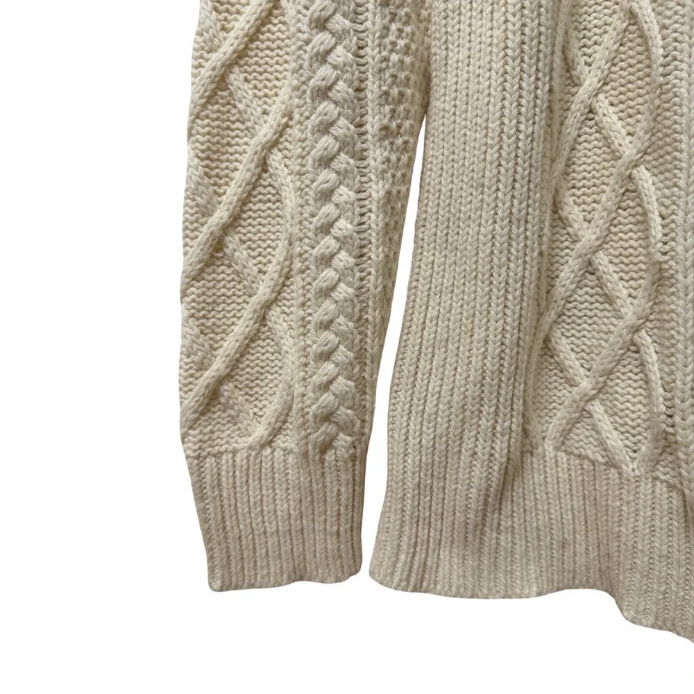 J Crew Fair Isle Fisherman Cable Knit Sweater Womens Large Cream Classic Ski NEW